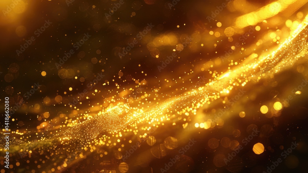 Poster abstract golden waves with glowing particles on a dark background. digital artwork of digital wave w