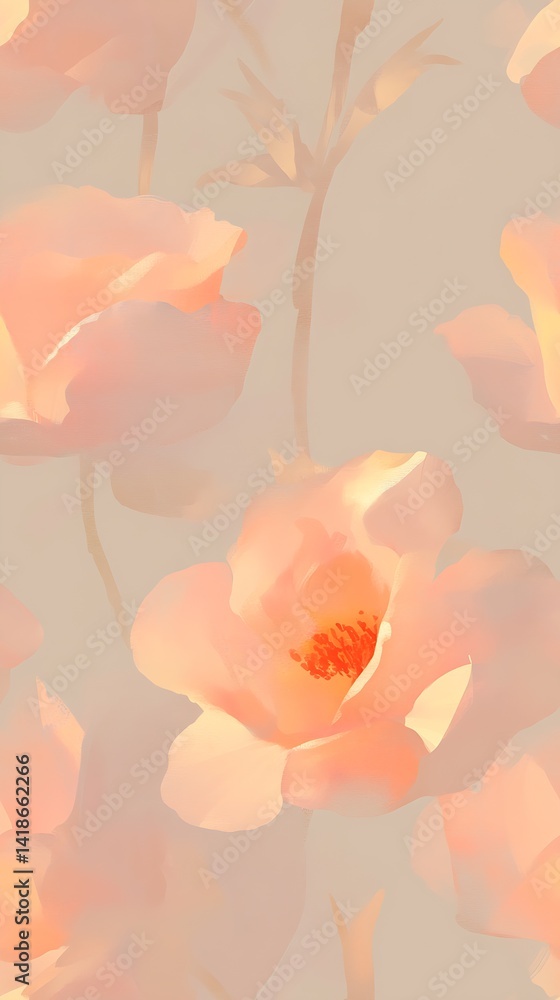 Poster Beautiful Soft Pink Floral Pattern on Pale Background for Decorative Use : Generative AI