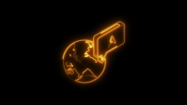 Glowing neon interpretation icon 4k  isolated on black background. HD Video motion graphic animation