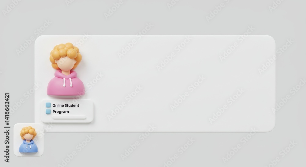 Poster 3d render of online student profile interface design for education program