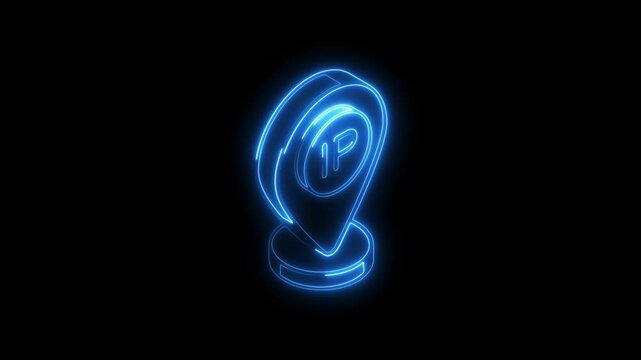 Glowing neon ip address icon 4k isolated on black background. HD Video motion graphic animation