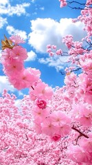 Fototapeta premium Ephemeral beauty, a symphony of cherry blossoms against azure skies