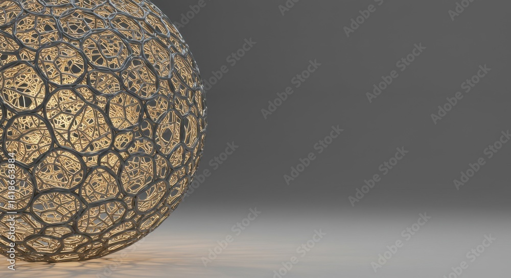 Poster intricate 3d rendered metallic sphere with complex lattice structure, elegant design, abstract art, 