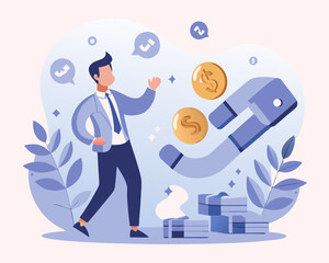 Customer acquisition cost, CAC, advertising cost for lead generation, marketing expense or spending on customer retention, optimize conversion rate concept, businessman with magnet on dollar cost