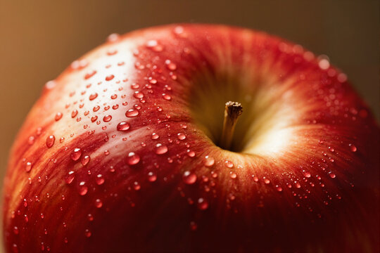 Macro Photo of a Ripe Red Apple with Water Droplets
