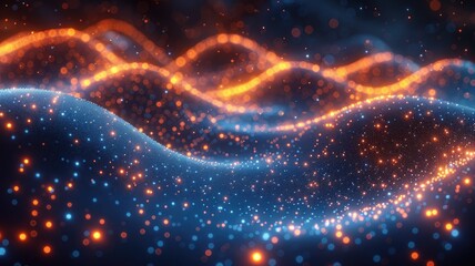 Obraz premium Abstract picture vibrant particle scatter around create seamless pattern with beautiful color background. Modern style wave texture from of blue and gold color perfect for background design. AIG53.