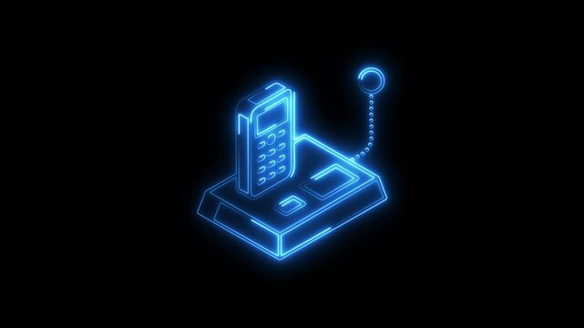 Glowing neon landline icon 4k isolated on black background. HD Video motion graphic animation