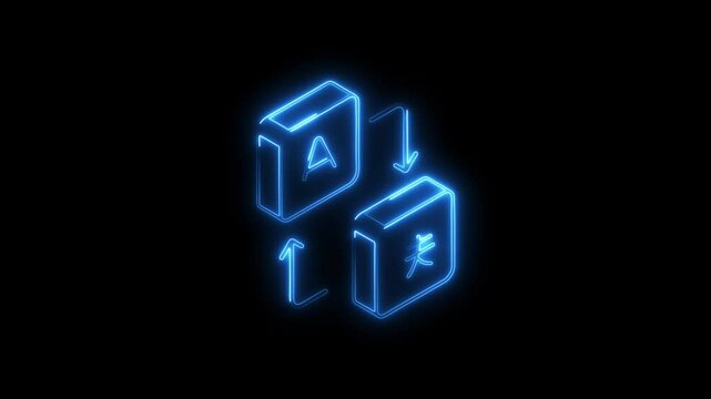Glowing neon language-exchange icon 4k isolated on black background. HD Video motion graphic animation