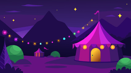 Fototapeta premium Glowing Tents in a Magical Night Scene with Fairy Lights