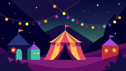 Fototapeta premium Fairy Lights and Tents on a Magical Night Scene