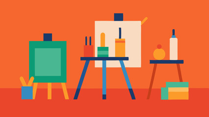 Art Class Setup with Easels and Paint Supplies