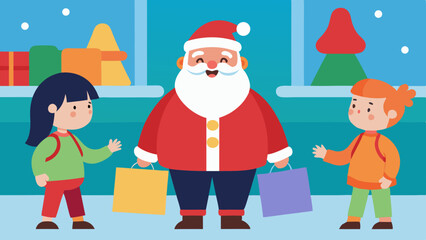 Children Meeting Santa Claus at the Mall Scene