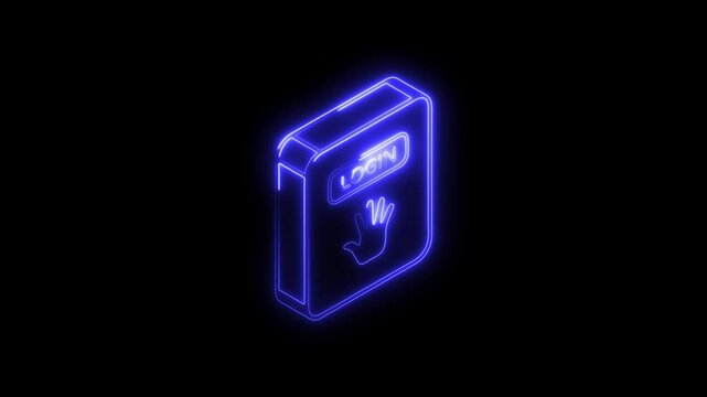 Glowing neon login icon 4k,  isolated on black background. HD Video motion graphic animation