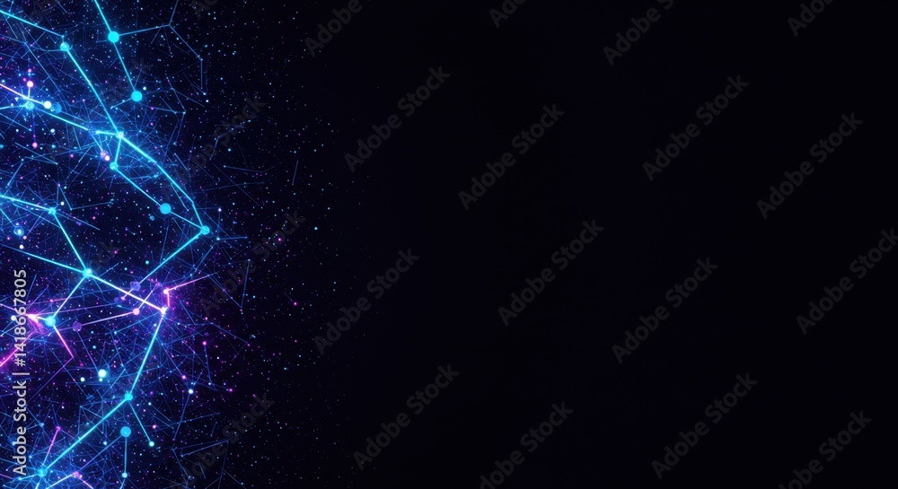 Poster abstract digital network connections futuristic glow lines and dots on dark background