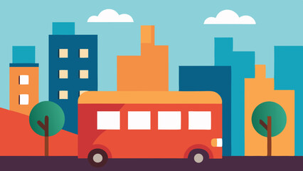 bus driving through cartoon city street colorful city life