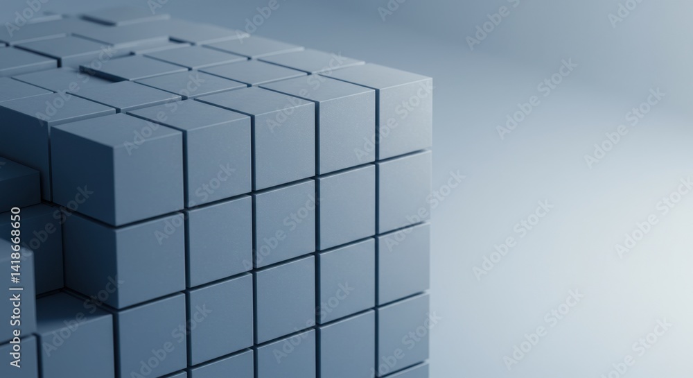 Poster abstract 3d render of interlocking cubes: a study in geometric precision and minimalist design