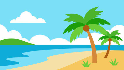 Cartoon Beach with Palm Trees and Sea Design