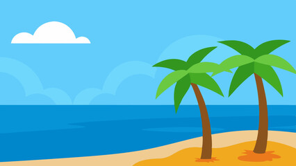 Fototapeta na wymiar Cartoon Beach with Palm Trees and Sea Variant