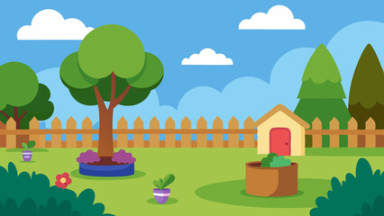 Fototapeta premium Cartoon Garden Backyard Illustration