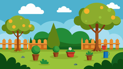 Cartoon Garden Backyard Scene Variant