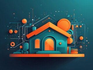 Obraz premium Modern Flat Vector of Abstract Smart Home Ecosystem with Connected Devices and Tech Network