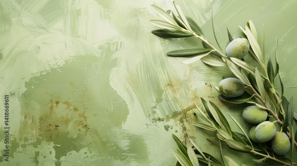 Poster abstract waves of flowing fabric in neutral tones. background image of green leaves growing at green