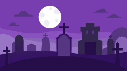 Fototapeta premium Clean Flat Graveyard Background with Spooky Halloween Theme