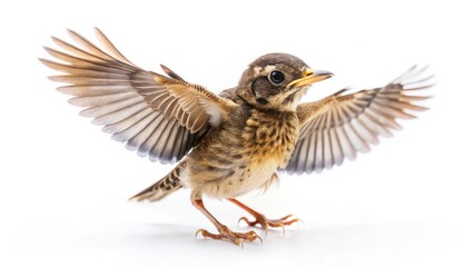 Obraz premium Baby Bird First Flight, Fledgling Taking Off, Bird Learning to Fly, Rule of Thirds Photography