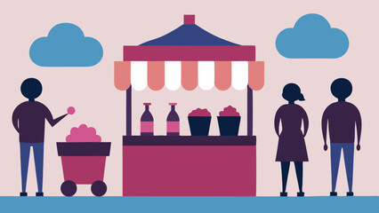 Naklejka premium Colorful Snack Stalls with Cotton Candy and Soda