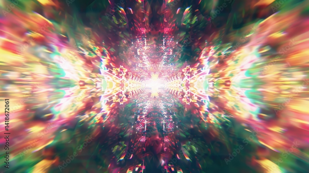 Aufkleber digital tunnel with bright light and vibrant colorful pixels. technology and sci-fi concept for wall