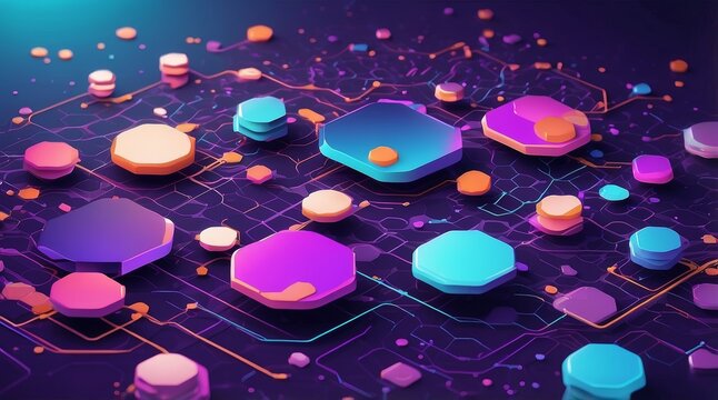 Futuristic Flat Vector of Quantum Computing Nodes and Cloud Networks in Isometric Layout