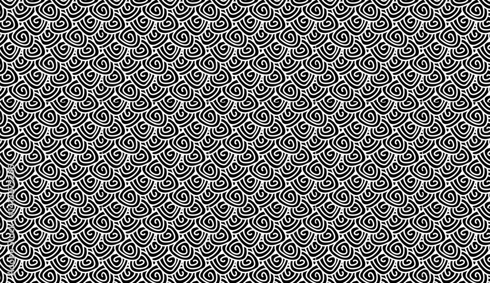 Poster mesmerizing optical illusion pattern featuring intertwining black and white swirling lines creating 