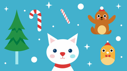 Adorable Cartoon Animals Celebrating Christmas in Snowy Forest