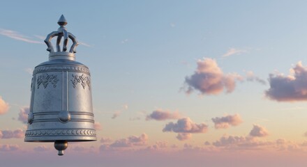 Serene Silver Bell Floating Amidst a Pastel Sky at Sunset