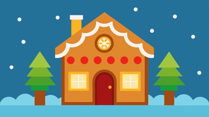 Christmas Gingerbread House Scene with Snow and Decorations