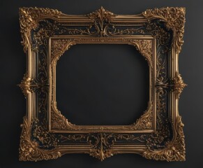 Elegant black & gold ornate frame with shimmering details , elegant, premium