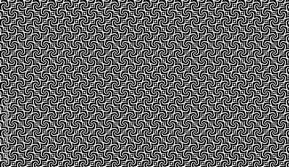 Poster geometric pattern generating rhythmic optical illusion with swirling interconnected shapes, ideal fo