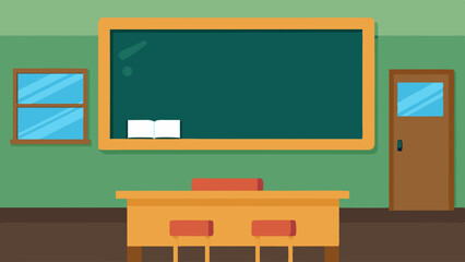 Educational Cartoon Classroom with Blackboard Illustration