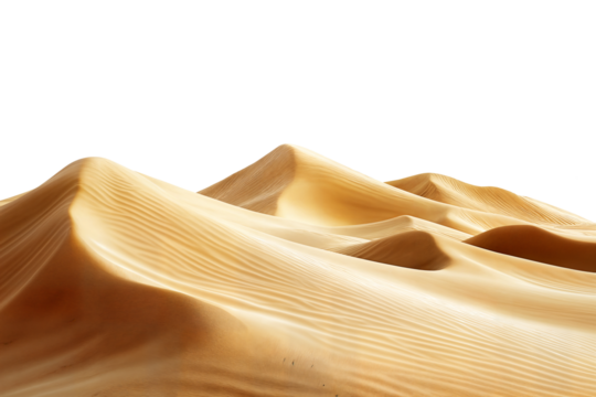 Golden sand dunes with smooth curves and texture isolated on transparent background