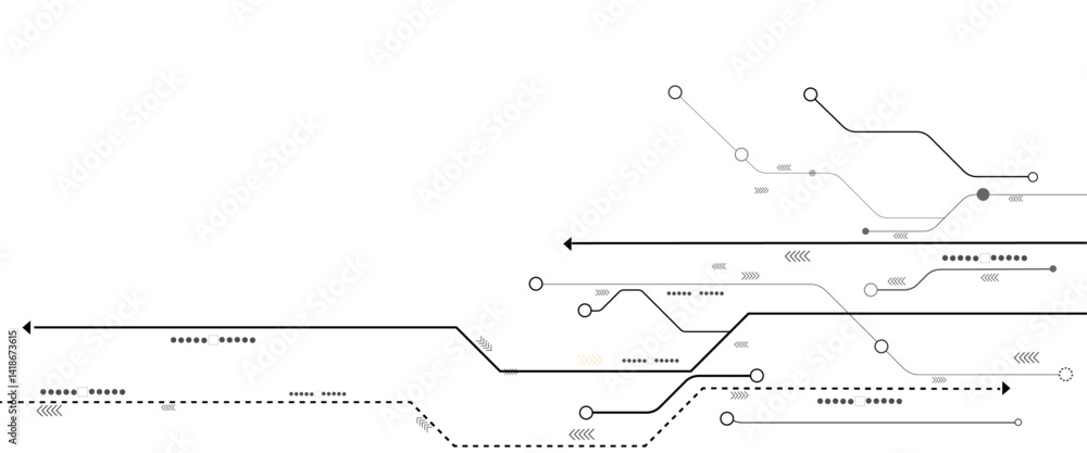 Poster Vectors White Abstract geometric dots and lines connection circuit concept. Hi tech digital connect, communication, High technology concept.