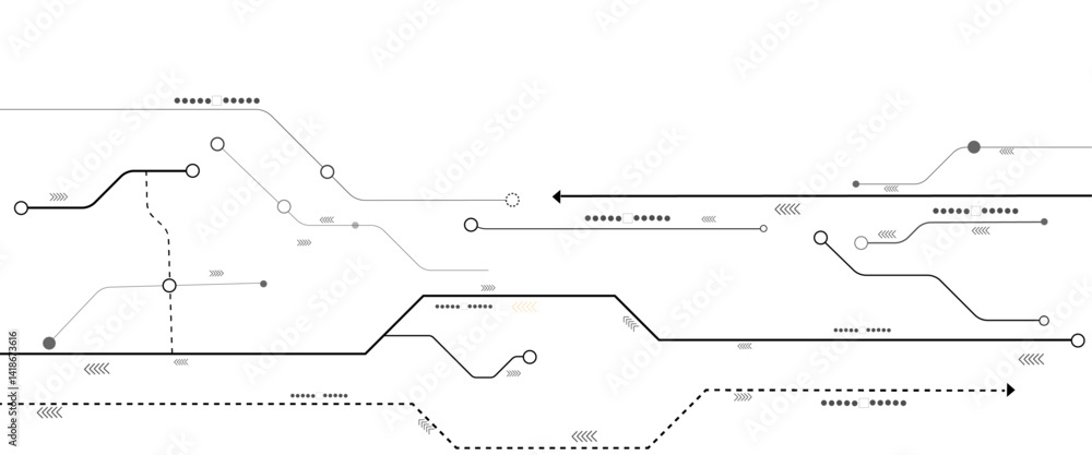 Poster Vectors White Abstract geometric dots and lines connection circuit concept. Hi tech digital connect, communication, High technology concept.