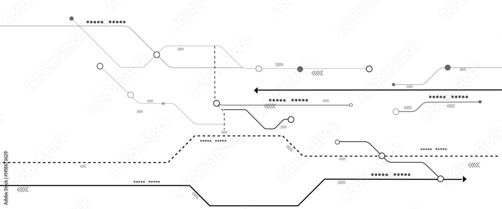 Poster Vectors White Abstract geometric dots and lines connection circuit concept. Hi tech digital connect, communication, High technology concept.