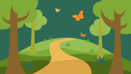 Butterfly Pathway in Forest with Nature and Green Trees