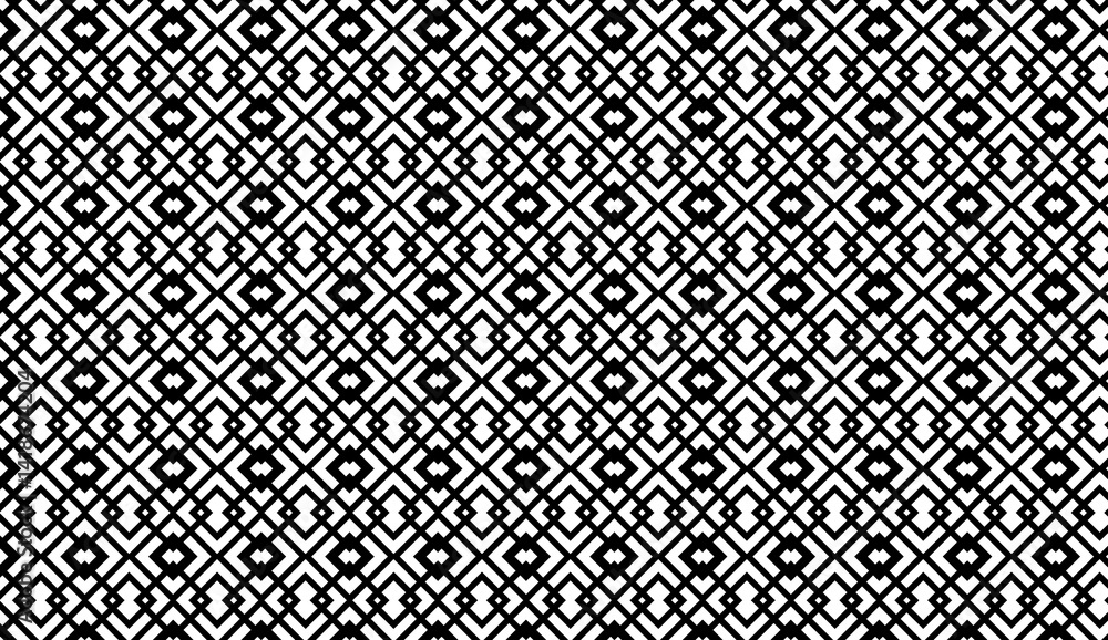 Poster geometric pattern creating optical illusion with stark black lines against white surface, emphasizin