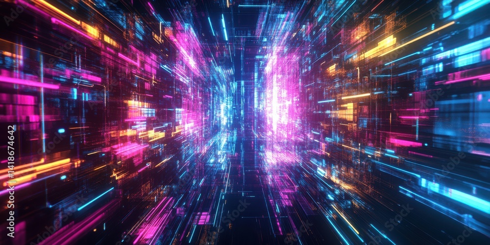 Poster abstract backdrop with a dynamic and glitching electric current.
