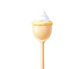 A Whimsical Illustration of a Cozy Wooden Spoon with Creamy Toppings, Evoking Warmth and Comfort in Every Detail, Perfect for Food-Related Designs and Concepts