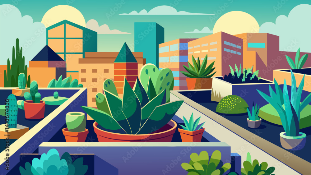 Aufkleber a rooftop garden of succulents and cacti displaying an unexpected yet stunning contrast of color tex