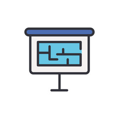 Blueprint presentation colored icons, minimalist vector illustration ,simple transparent graphic element .Isolated on white background