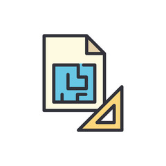 Blueprint colored icons, minimalist vector illustration ,simple transparent graphic element .Isolated on white background