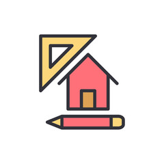 House plan colored icons, minimalist vector illustration ,simple transparent graphic element .Isolated on white background